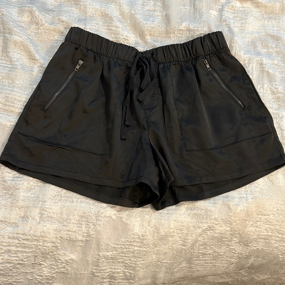 Black leather style shorts with zipper